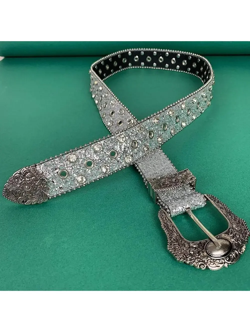 Y2k 2000s style rhinestone crystal grunge silver punk belt. Cool grunge/punk